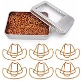 Haowuliao 30 Pcs Western Hat Shape Paper Clips, Cute Fun Paperclips with Metal Storage Tin for Office School Supplies, Western Cowboy Gifts