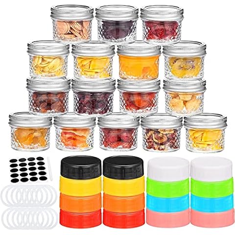 Cibeat Small Mason Jars, Jelly Jars with Lids 4oz, 16 Pack Glass Canning Jars for Honey, Yogurt, Jam, Wedding Favors, Candle Cover
