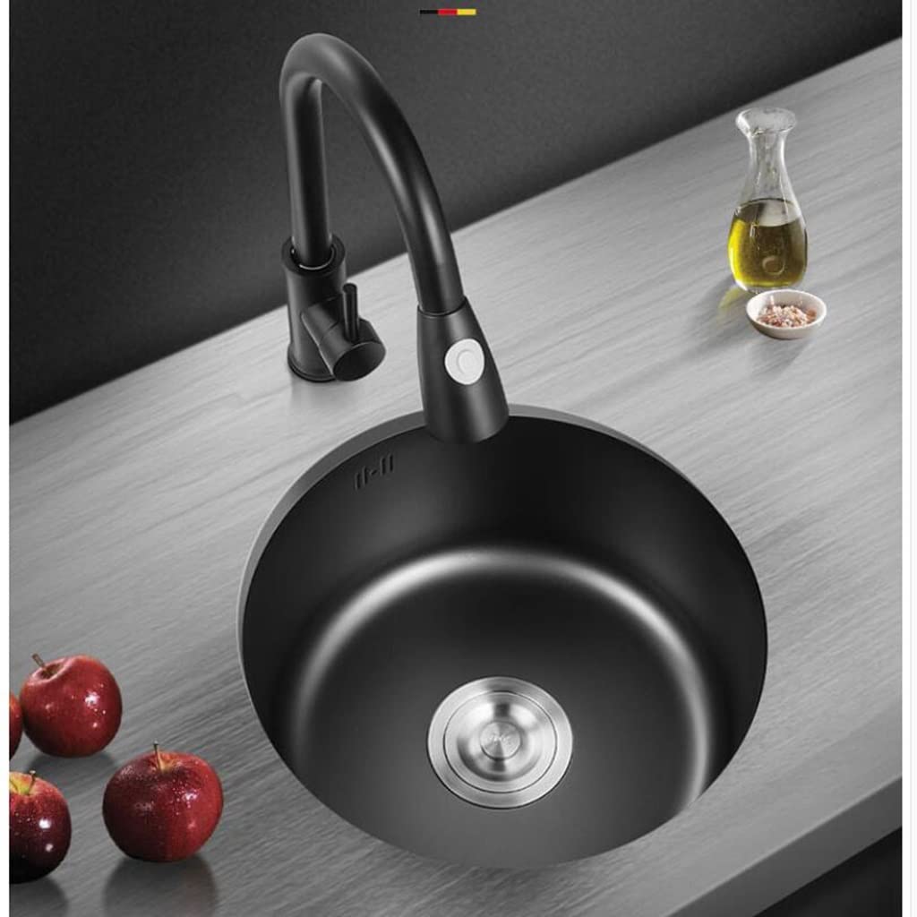 Vasca Singola per Il Lavaggio delle Verdure, Lavello Rotondo Nero in Acciaio Inox 304, Lavello per Lavastoviglie, Lavello per Cucina Domestica, Lavello per Lava