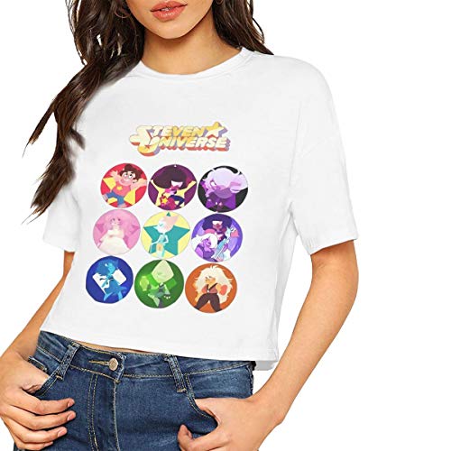 Steven Universe Women s Summer Short Sleeve Crop Top Casual Print T-Shirts Round Neck Basic Fashion Tee White M
