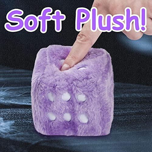 Image of 2.95'' Retro Fuzzy Plush Dice Car Charm Square Plush Dice Car Rear View Mirror Hanging Ornament Car Mirror Hanging Accessories, Purple