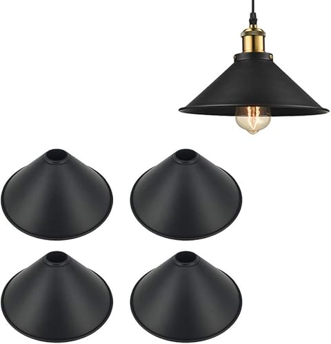 Paquete de 4 bombillas de metal industrial vintage de 10.2 pulgadas con cono de hierro colgante para techo, pantalla decorativa (anillo decorativo