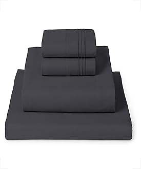 Mellanni Queen Sheets Set - 4 PC Iconic Collection Bedding - Hotel Luxury, Extra Soft, Cooling Bed Sheets - Wrinkle, Fade, Stain Resistant (Queen, Charcoal)