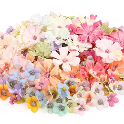 LOMIMOS 150 PCS Fleurs Artificielles,Petite Tête de Fleur Elangée Fausse Fleur en Tissu pour Deco Printemps DIY Scrapbooking Mariage Gâteau Fête Jardin...