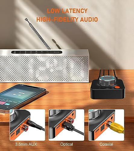 Bluetooth Receiver for Home Stereo, Bluetooth Adapter for Old Receiver with 3.5mm/Optical/COAXIAL Low Latency, 3D Surround Volume Control Wireless Audio Receivers, Support TF Card Playback KAIY