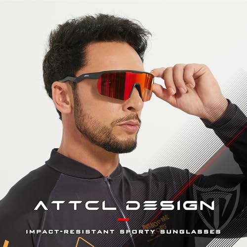 Image of ATTCL Sports Sunglasses for Women Running: UV400 Protection Wrap Around Lightweight Sun Glasses for Cycling Baseball Outdoor Black Red