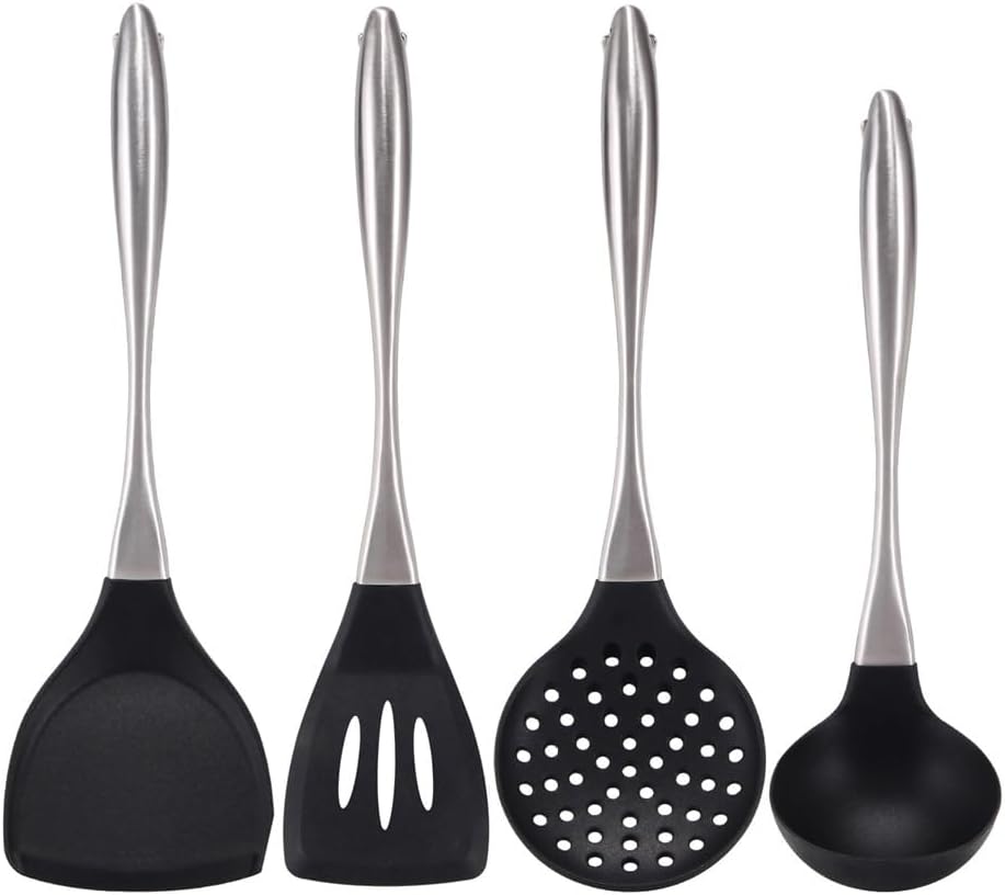 DUYHBAWRS-779 Non-stick Spatula Spoon Cookware Set Stainless Steel Hollow Handle Soup Ladle Funnel Spatula Spatula