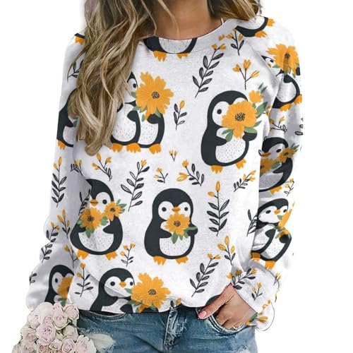 Sweat-shirt femme à manches longues col rond avec joli imprimé fleurs