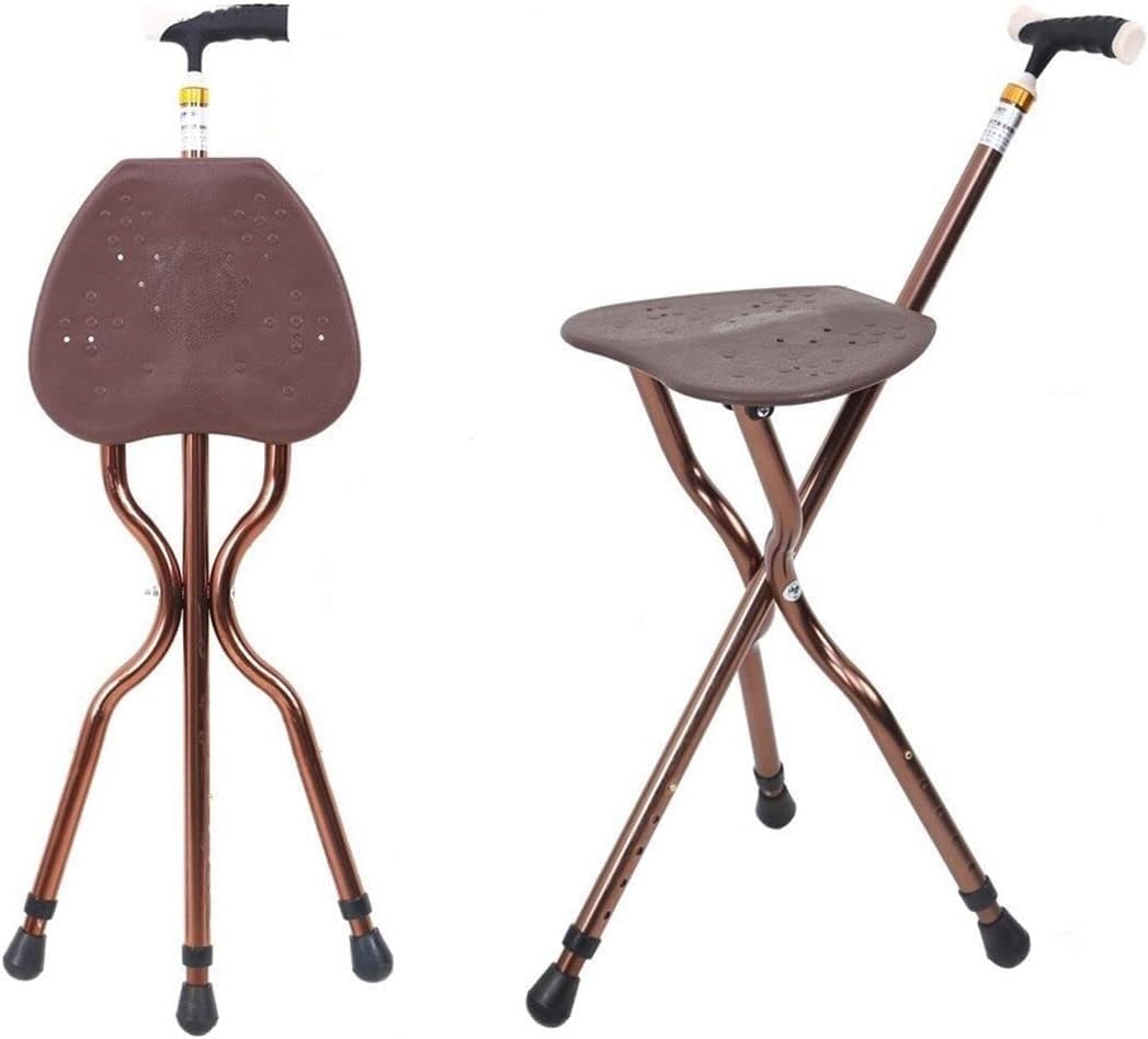 Bastón plegable – Bastón de altura ajustable de lujo con asiento ligero Combo bastón de caminar 350 libras de aluminio ayuda de viaje para hombres y mujeres, regalo marrón