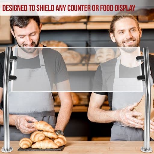 Sylvan Sneeze Guard - Buffet Food Guard & Customer Sneeze Shield Support Brackets - 2 Stainless Steel Posts