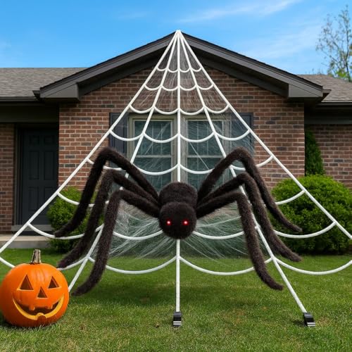 GRO VITS - Outdoor Decorations Spider Web Set - 40 Giant Spider + 200 Giant Triangle Spider Web Decoration Gifts