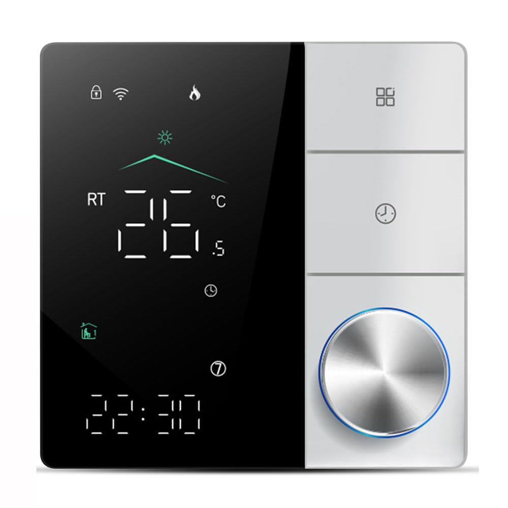Intelligentes Thermostat für elektrische Heizung, WLAN-Thermostat mit AI Lern-App-Steuerung, digitalem LED-Touchscreen und verstellbarem Knopf, energiesparend