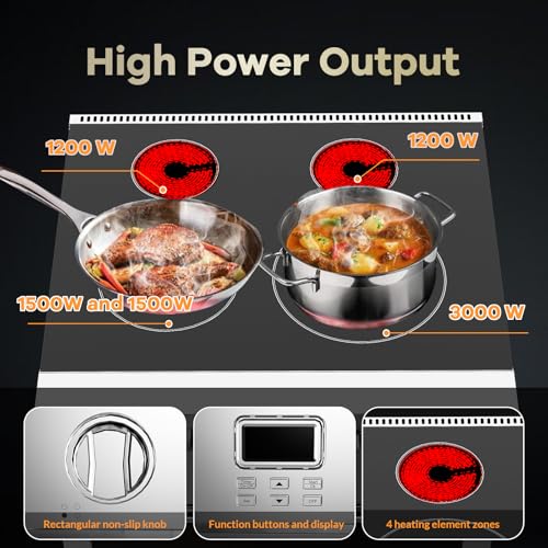 30" Professional Electric Range With Cooktop 4 Burners With 5 Cooking Power Options, 4.8 Cu. Ft. Freestanding Convection Oven for Kitchen and Commercial, Sliver