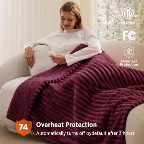 Image of Bedsure Thick Heated Blanket Electric Throw, Fast Heating, Burgundy 50 inchx60 inch