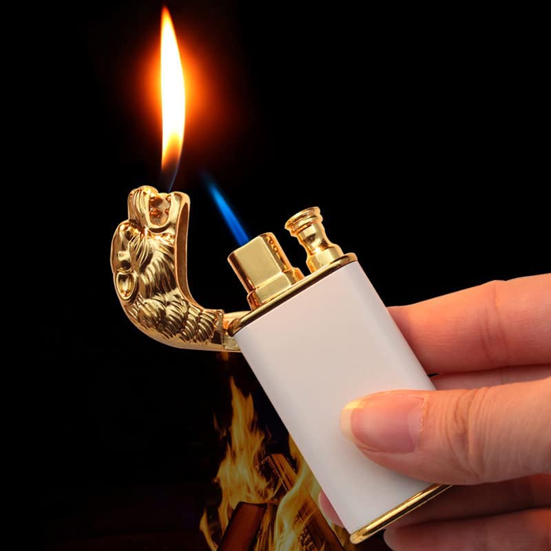 Dragon Magic Double Flame Cigarette Lighter Luminous Cigar Torch Lighters Wind-Proof Steel Gas Lighter Unique Lighter Creative Metal Gift for Men (Multicolor)