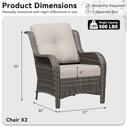Image of Patio Chairs Set of 2, Outdoor Wicker Patio Furniture Set with Thickened Olefin Cushions, High Back and Deep Seating, Wide Curved Armrest Hand-Woven PE Rattan for Porch, Deck, Beige