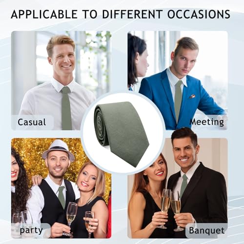 Image of Ties for Men, Cotton Mens Ties Skinny Solid Color Necktie Sage Green Tie for Wedding Business