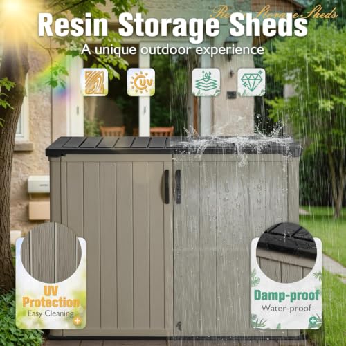 Image of Greesum Outdoor Storage Cabinet 30 CuFt, Resin Large Storage Box Weather Resistance with Lockable Doors, Easy to Assemble, Horizontal Storage Shed for Garden, Patio, Backyard, Beige (Without Shelf)