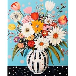 Abstract Flowers in Vase Oil Painting Paint by Number Kits 16 x 20 inch Canvas Colorful Flowers DIY Oil Painting for Kids Students Adults Beginner with Brushes and Acrylic Pigment (without Frame)