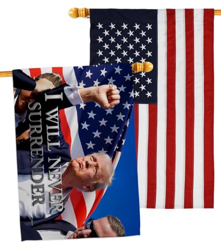 Trump Never Surrender Flag Embroidered American Flags For Outside House Wall Decor Poster Rally Shooting 2024 Vance President 47 MAGA Yard Sign Outdoor Patriotic Decoration Republican Gift Made In USA