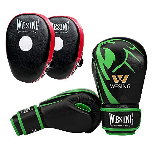 WESING Boxhandschuhe für Kinder mit Boxhandschuhen, für Kinder, Grün mit 2 Handschuhen Cover