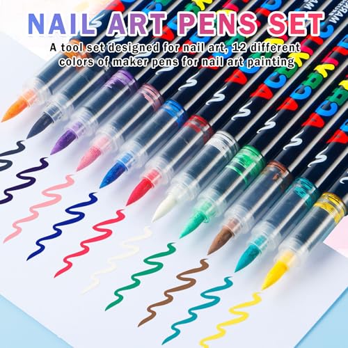 Image of 12 Colors Nail Art Pens Set, Nail Polish Pens Quick Dry, Multi-colors