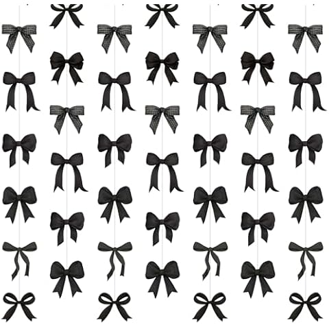 Daifunli 8 PCS Bow Party Decorations Black Hanging Banners Black Garland Banners Paper Cutouts Black Ribbon Streamers for Woman Lady Bridal Shower Birthday Bachelorette Wedding Party Decor Cover