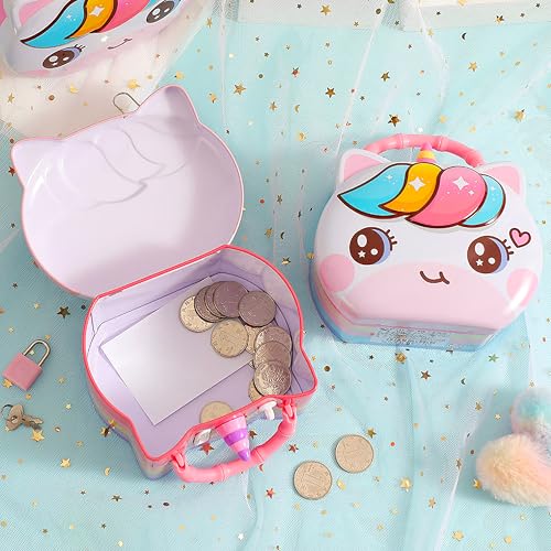 Image of VGRASSP Unicorn Theme Metal Piggy Bank Toy for Kids - Cute Money Safe with Lock and 2 Keys - Gullak Coin Box Gift for Boys and Girls - Color As Per Stock
