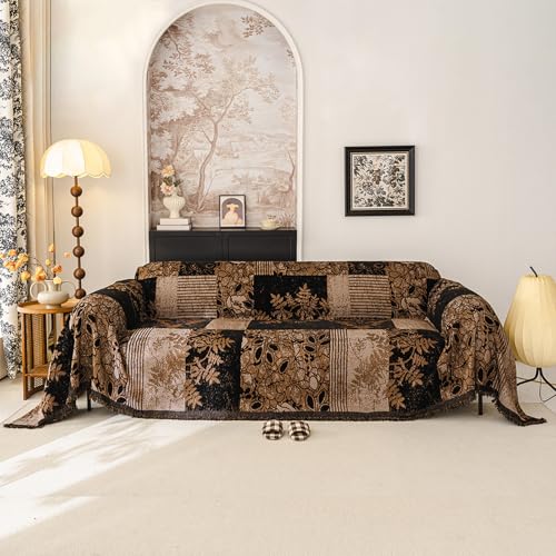 58# Cottage Botanical Black chenille sofa throw cover color option