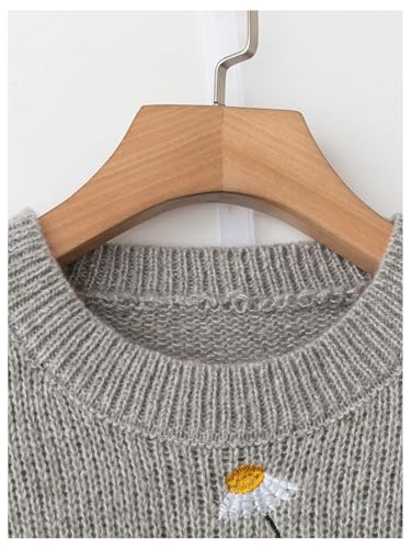 SHENHE Women's Plus Size Floral Embroidered Sweater Crochet Knit Crew Neck Asymmetrical Hem Sweaters3