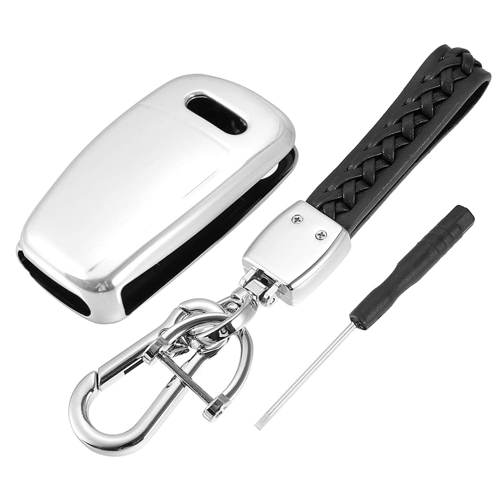 MACHSWON 3 Button Key Shell Car Key Fob Cover Remote Key Fob Case with Keychain Silver Tone for Audi A1 A3 Q3 Q7 R8 A6L RS6 TT - Image 4
