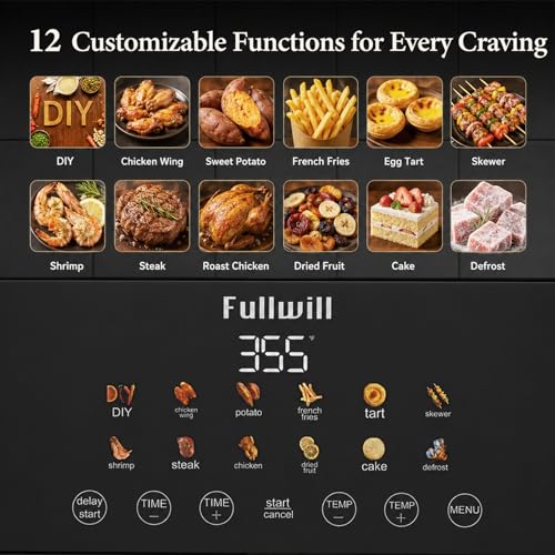 Image of Fullwill Air Fryer with Visible Window, 7.5QT,12-in-1 Multi-Function Air Fry,Roast,Bake, Dehydrate, Fries,Nonstick and Dishwasher-Safe Basket,Family&friends Party,1700W,White