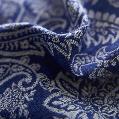 VM VOUGEMARKET Navy Blue Duvet Cover Queen,3 Pieces Retro Boho Paisley Bedding Set,Linen Cotton Yarn-Dyed Textured Duvet Cover with Zipper Closure