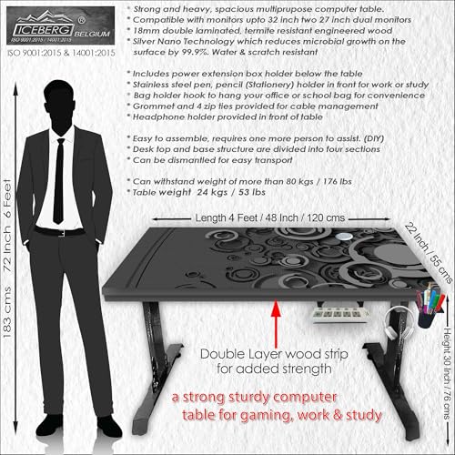 Image of Xtreme PRO Direct Theme Printed Computer Desk for Gaming, Work & Study. Large for PC, Dual Monitors, iMac, and Laptops. Metal & Engineered Wood. Black Stand Desk. 4 Feet-XPB4 (XPB425-CT-27)