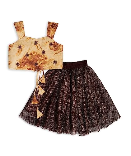 Image of ANNECA Kid's baby girl's designer Printed cotton Blend crop top and naylon soft net knee lenth skirt clothing set