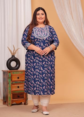 Image of LABULY Women Embroidery Printed Women Gotta Work Casual Rayon Plus Size Kurta