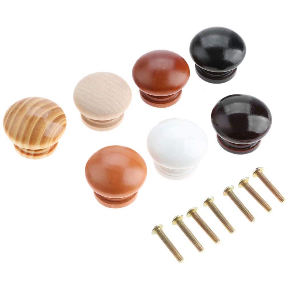 20 pomelli rotondi in legno per mobili, mobili, cassetti, pomelli per cassettiera, forma a fungo, diametro 34 mm, altezza totale 25 mm (nero)