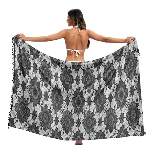 Cubierta de bikini de encaje negro con flores estilo vintage