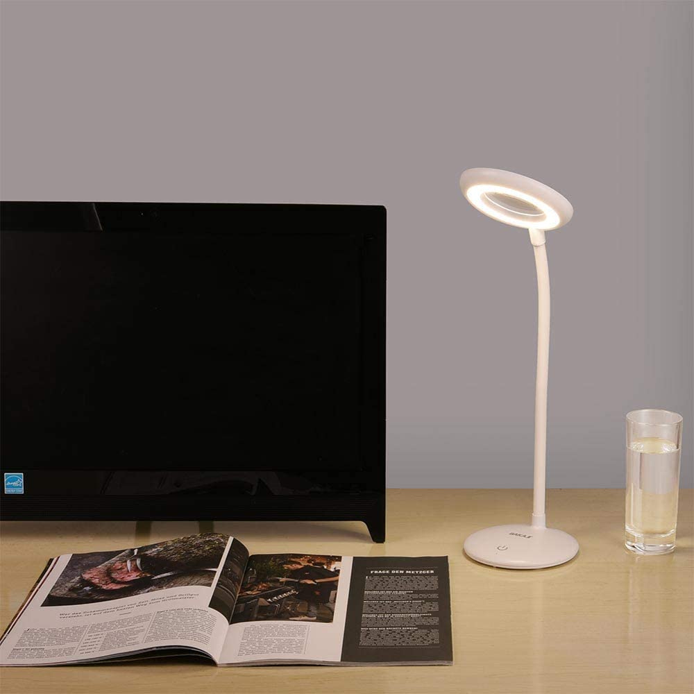 BAKAJI Lampada con Lente D' Ingrandimento 3 Diottrie con Luce Naturale LED 500Lm Accensione Touch e Braccio Flessibile Paralume Regolabile Girevole Batteria Ricaricabile USB per Estetista e Modellismo