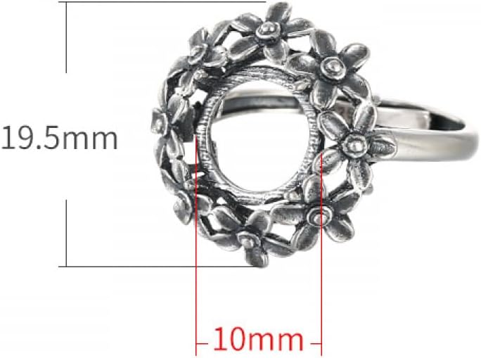 925 Sterling Silver Adjustable Ring Settings 7mm/10mm Round Cabochon Cameo Bezel Ring Blank DIY Jewelry Making Crafts