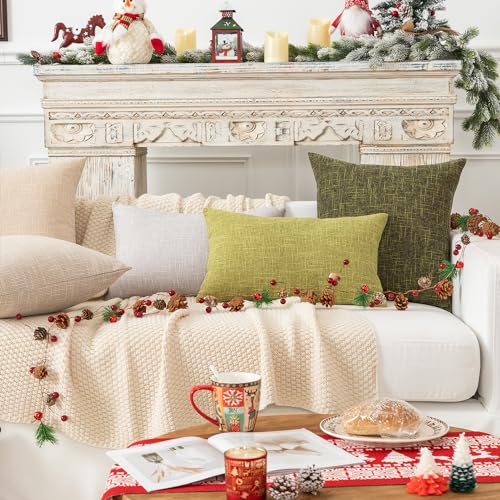Kevin Textile Burlap Decoration Supersoft Linen Cushion Covers Square Throw Pillows Cover for Couch, Set of 2, 61x61 cm, Peridot Green