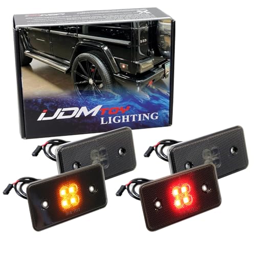 iJDMTOY Smoked Lens Amber/Red Full LED Side Marker Light Kit Compatible with 2002-14 Mercedes W463 G-Class G500 G550 G55 G63 AMG, Replace Front/Back OEM Sidemarker Lamps