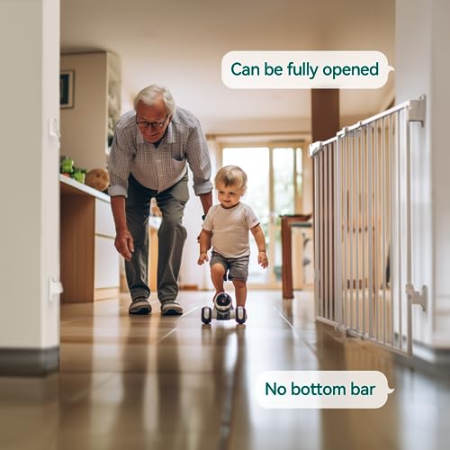 Babelio 31.5-55" No Bottom Bar Baby Gate Extra Wide, 2-in-1 Auto Close Dog Gate for The House, Stairs and Doorways, with Large Walk Thru Door, White