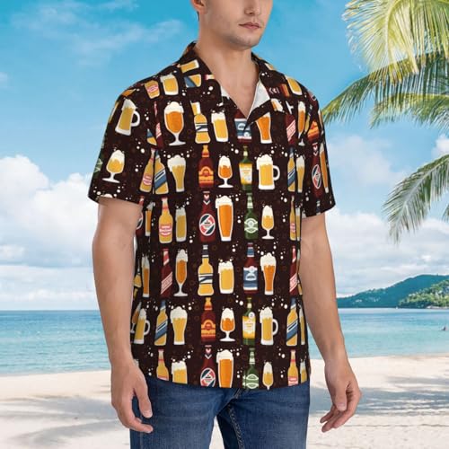 Beer Bottles Pattern Men's Casual Button-Down Shirts Hawaiian Shirt Short Sleeve-3