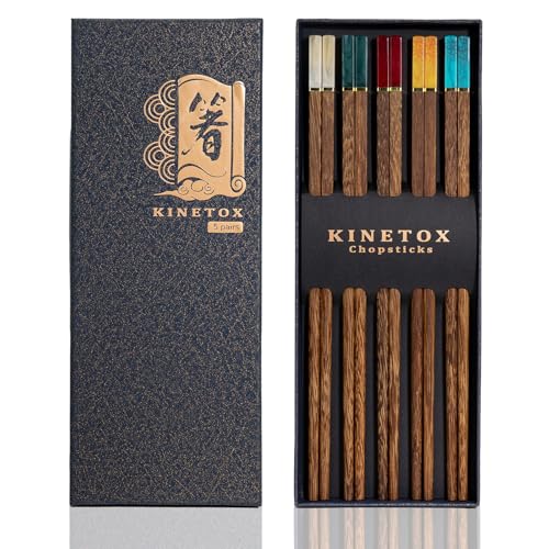 KINETOX Baguette Bois 5Paires Baguettes Chinoise Coffret Cadeau Reutilisable Naturel Baguettes Utilisé Comme Cadeau D'anniversaire Déménagement Mariage...