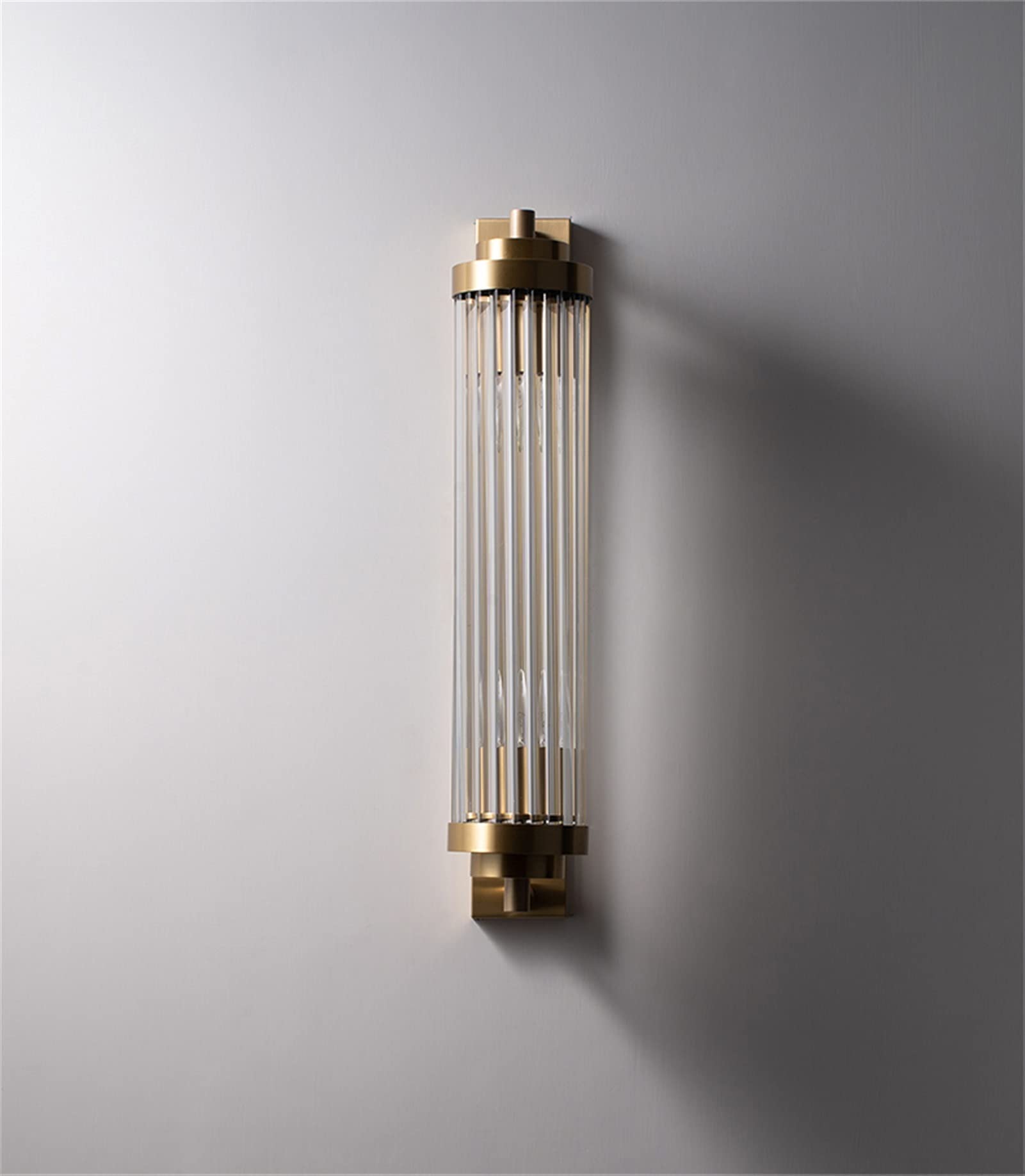 Aplique De Pared De Latón Cilíndrico Con Varilla De Vidrio, Lámpara De Pared De 2 Cabezales, Iluminación De Pared Interior, Aplique De Pared, E14, Dormitorio, Sala De Estar, Restaurante