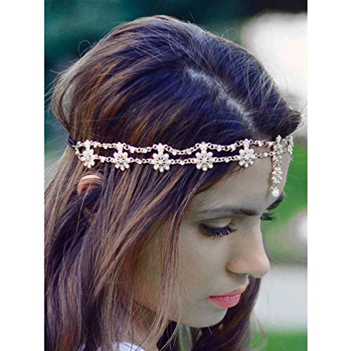 Aceorna Wedding Headbands Chain Floral Head Jewelry Hair Pieces Crystal Pearl Head Chains Headpiece Festival Holloween Costume Bridal Hair Accessories For Women And Girls (Rose Gold) #TOP5