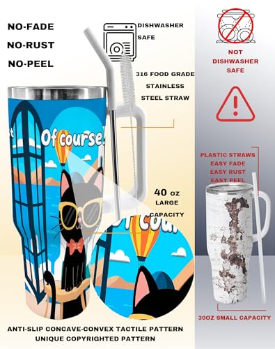 Tumbler with Handle 40 oz, Tumbler with Lid and Straw, Insulated Stainless Steel Travel Mug, No Leak Tumbler, Suit For Cupholder Friendly, Keeps Cold And Hot for 24 Hours,Cat