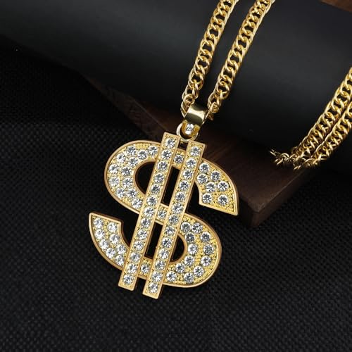Gold Chain for Men - Halloween Fake Money Chains,Big Gold Dollar Sign Necklace,Rapper Hip Hop 70s 80s 90s Costume4
