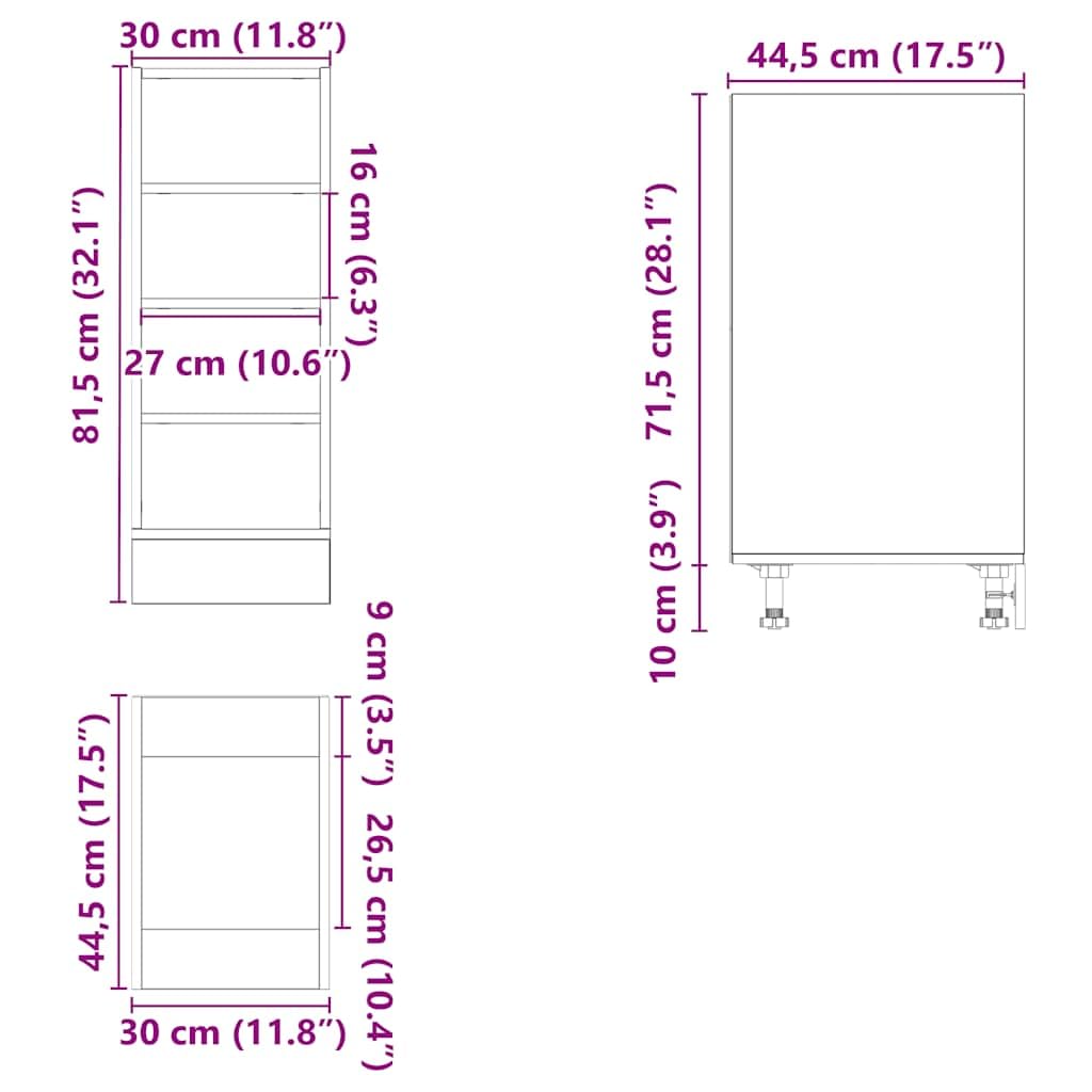 Mobiletto da cucina Riga, bianco, 30 x 44,5 x 81,5 cm, in legno resistente, con piedini regolabili, salvaspazio, per piccole cucine, corridoio, bagno